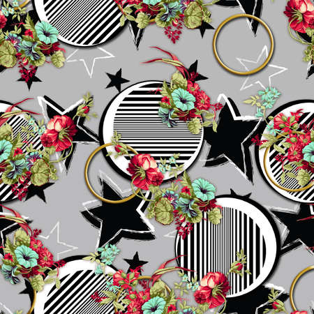beautiful flower pattern, floral seamless allover design, flower. geometric Textile Design with background - illustrationの写真素材