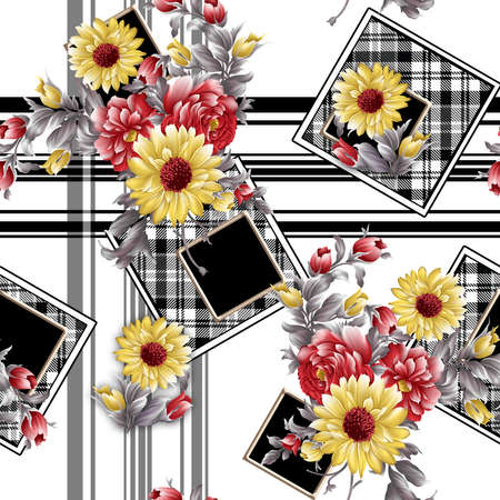 beautiful flower pattern, floral seamless allover design, flower. geometric Textile Design with background - illustrationの写真素材