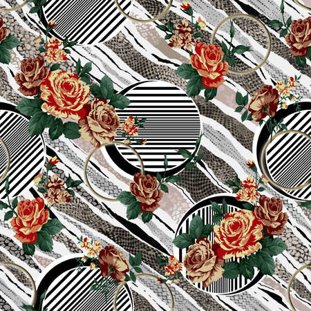 beautiful flower pattern, floral seamless allover design, flower. geometric Textile Design with background - illustrationの写真素材