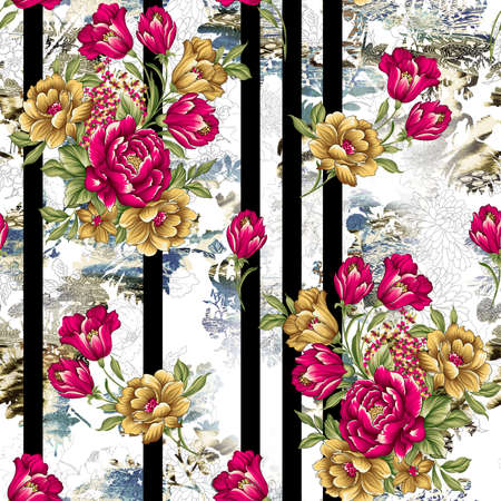 beautiful flower pattern, floral seamless allover design, flower. geometric Textile Design with background - illustrationの写真素材