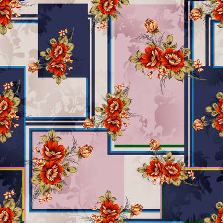 beautiful flower pattern, floral seamless allover design, flower. geometric Textile Design with background - illustrationの写真素材