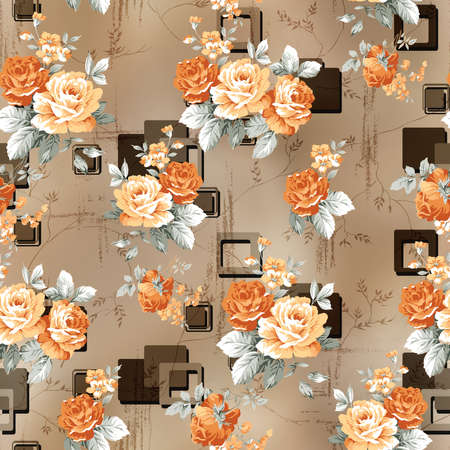 beautiful flower pattern, floral seamless allover design, flower. geometric Textile Design with background - illustrationの写真素材