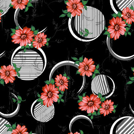 beautiful flower pattern, floral seamless allover design, flower. geometric Textile Design with background - illustrationの写真素材