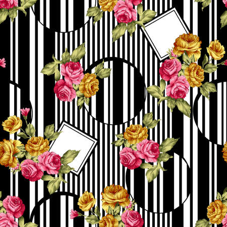 beautiful flower pattern, floral seamless allover design, flower. geometric Textile Design with background - illustrationの写真素材