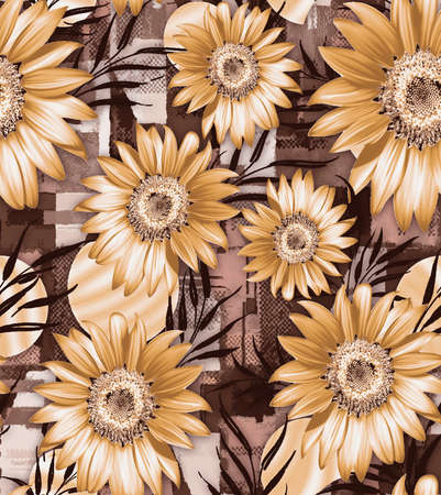 beautiful flower pattern, floral seamless allover design, flower. geometric Textile Design with background - illustrationの写真素材
