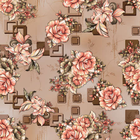 beautiful flower pattern, floral seamless allover design, flower. geometric Textile Design with background - illustrationの写真素材