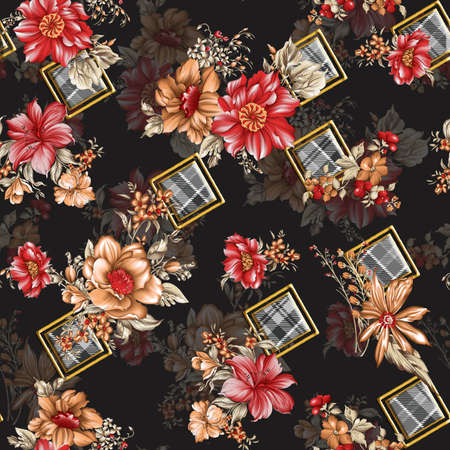 beautiful flower pattern, floral seamless allover design, flower. geometric Textile Design with background - illustrationの写真素材