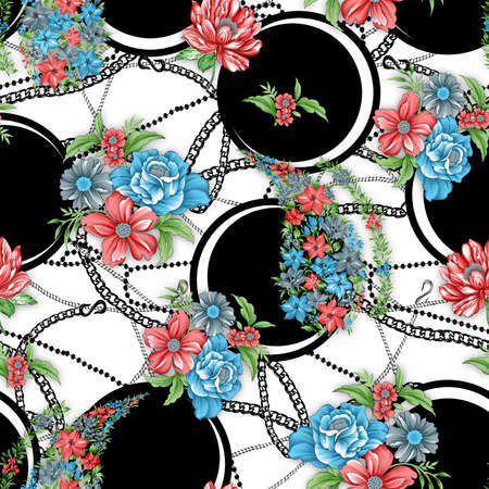 beautiful flower pattern, floral seamless allover design, flower. geometric Textile Design with background - illustrationの写真素材