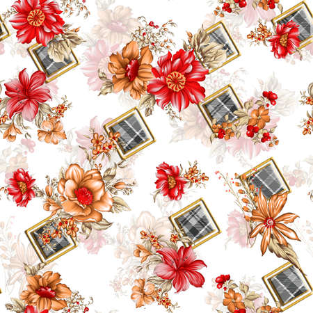 beautiful flower pattern, floral seamless allover design, flower. geometric Textile Design with background - illustrationの写真素材