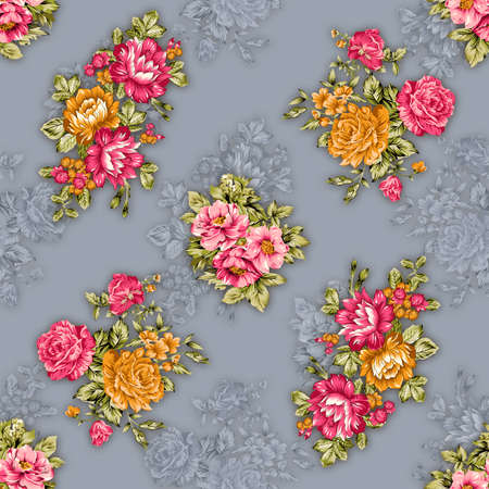 beautiful floral textile design,seamless pattern and flower with pastel backgroundの写真素材