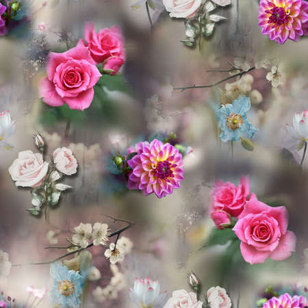 beautiful floral textile design,seamless pattern and flower with pastel backgroundの写真素材