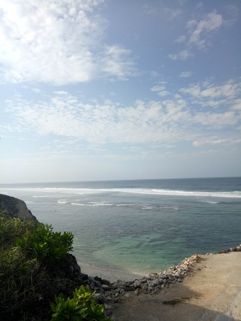 White sandy beach on sunny dayの写真素材