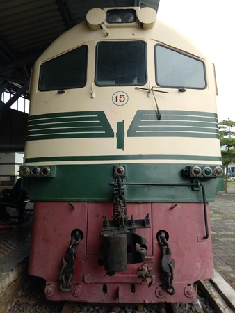 A display of vintage train at railway museumのeditorial素材
