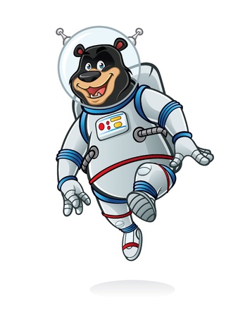bear astronauts was jumping like walking on the moon and smiling happilyのイラスト素材