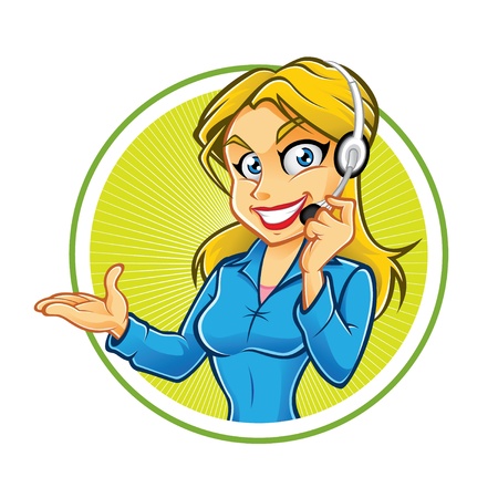 receptionist girl was working with headset on his head and smiled inviteのイラスト素材
