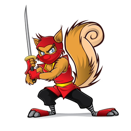 Ninja squirrel holding a samurai is ready for actionのイラスト素材