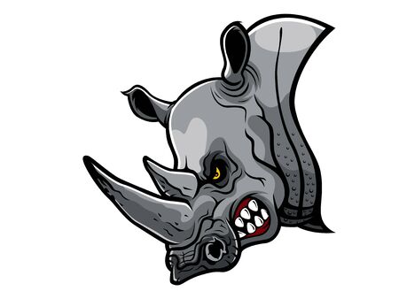cartoon rhino who was very angry, staring and grinningのイラスト素材