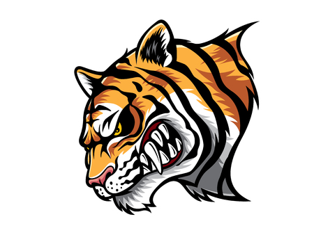 cartoon tiger who was very angry, staring and grinningのイラスト素材