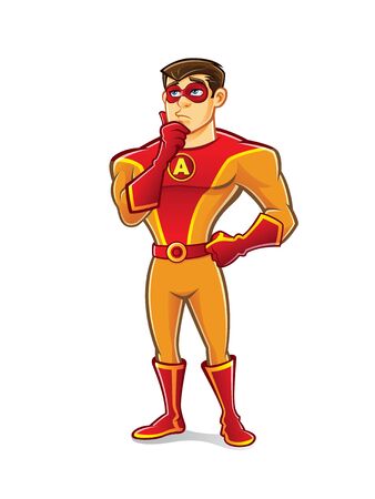 handsome cartoon superhero wearing a mask is thinkingのイラスト素材