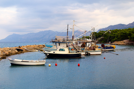 small harbor at town Promajna, Makarska riviera. Croatiaの写真素材