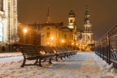 The architecture old Dresden in the winter after sunsetの写真素材