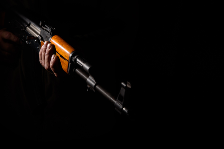 vassault rifle close-up in the darkの写真素材