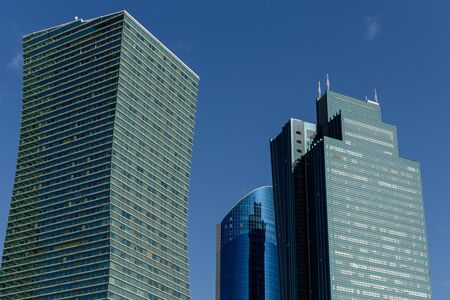 Kazakhstan, Nur-Sultan. Skyscrapers against the background of the blue sky in the Center of the Capital of Kazakhstan.の写真素材