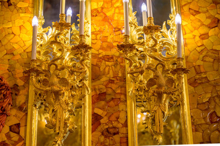 Pushkin (Tsarskoe Selo), outskirts of St. Petersburg, Russia 07 February 2021 The Amber Room in the Catherine Palace.のeditorial素材