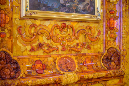 Pushkin (Tsarskoe Selo), outskirts of St. Petersburg, Russia 07 February 2021 The Amber Room in the...