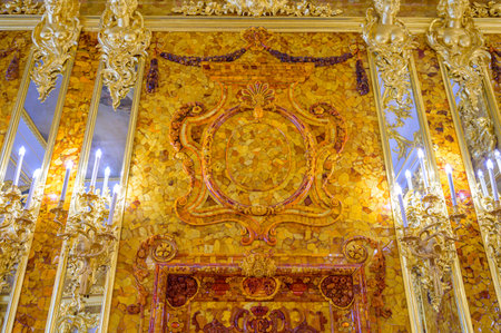 Pushkin (Tsarskoe Selo), outskirts of St. Petersburg, Russia 07 February 2021 The Amber Room in the...