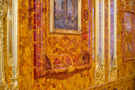 Pushkin (Tsarskoe Selo), outskirts of St. Petersburg, Russia 07 February 2021 The Amber Room in the Catherine Palace.のeditorial素材