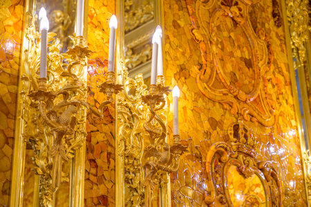 Pushkin (Tsarskoe Selo), outskirts of St. Petersburg, Russia 07 February 2021 The Amber Room in the...