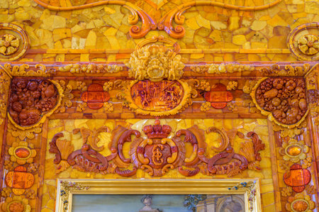 Pushkin (Tsarskoe Selo), outskirts of St. Petersburg, Russia 07 February 2021 The Amber Room in the Catherine Palace.のeditorial素材