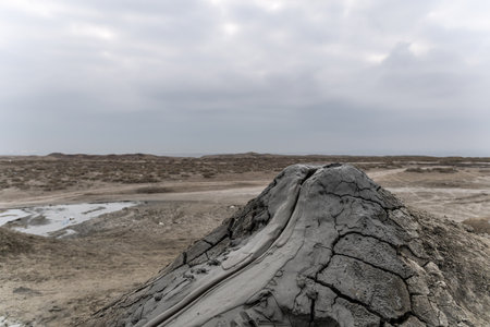 Mud volcanoes in Gobustan Park, Baku, Azerbaijanの写真素材