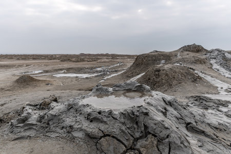 Mud volcanoes in Gobustan Park, Baku, Azerbaijanの写真素材