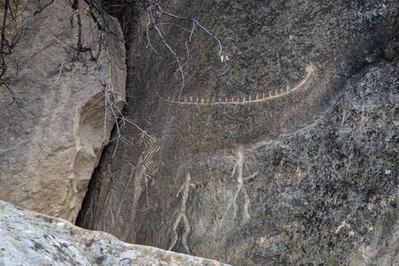 Rock carvings in Gobustan Park. Azerbaijan, Baku.の写真素材