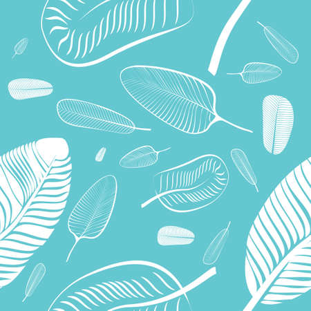 White tropical banana palm abstract leaves. Seamless vector pattern background on mint fond.のイラスト素材
