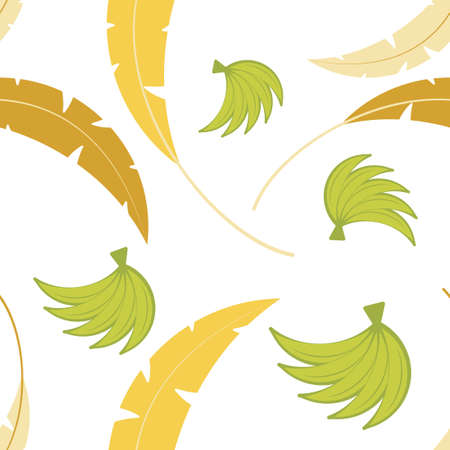 Tropical palm leaves and bananas color pattern on white background. Concept for wrapping paper or fabric.のイラスト素材