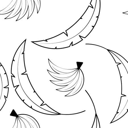 Tropical palm leaves and bananas black and white pattern white background. Concept for wrapping paper or fabric.のイラスト素材