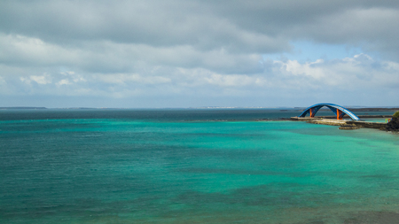 arch bridge over the seaの写真素材