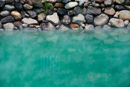 Close-up of colorful sulfur springの写真素材