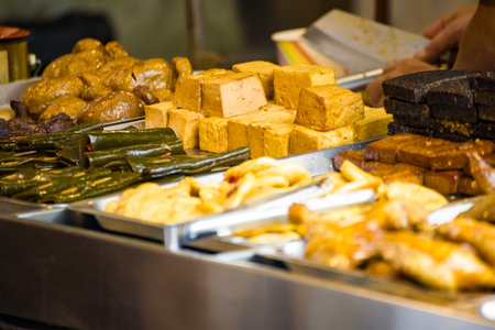 a typical Taiwanese night market stall selling braised dishes
