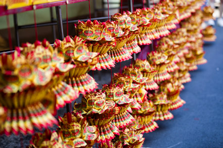 a collection of paper lotus flowers used for ritualsの写真素材