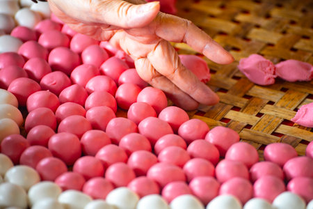 close-up of making tangyuanの写真素材