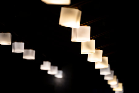 a string of square lights are arranged neatlyの写真素材