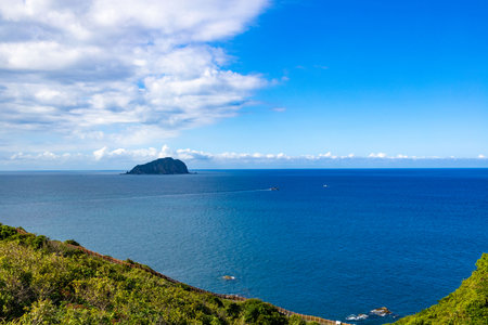 the unique junction of mountain and sea landscape on Taiwan's north coastの写真素材