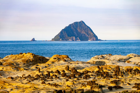 a unique geological landscape on Taiwan's north coastの写真素材