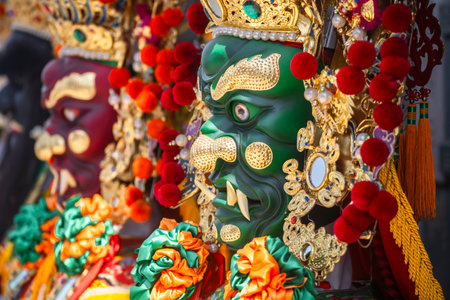 the ornate statue of General Qian Li Yan (Thousand-Mile Eye), one of the two Divine Guardians of Mazu (Goddess of the Sea)の写真素材