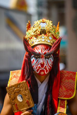 the classic attire and demeanor of the Ba Jia Jiang (The Eight Generals) troupe. Ba Jia Jiang is a common temple parade formation in Taiwan and the Minnan regionの写真素材