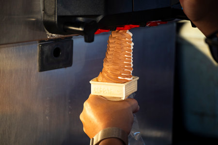 close-up of the making of rolled ice cream